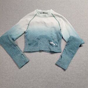 Gymshark Long Sleeve Crop Top Womens S Athletic Blue Ombre Stretch Athleisure‎